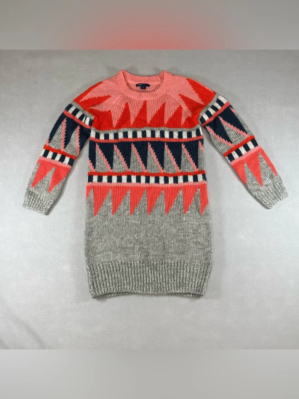 Gap kids girls Coral and Gray Geometric Knit Sweater dress size L (10)